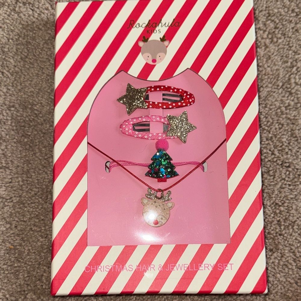 Festive Hair & Jewelry Set - Pink and Silver